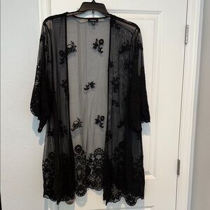 Elegant Black Lace Kimono Robe